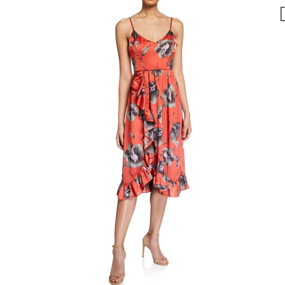 AVEC LES FILLES Brushstroke Floral Dress W/ Ruffle